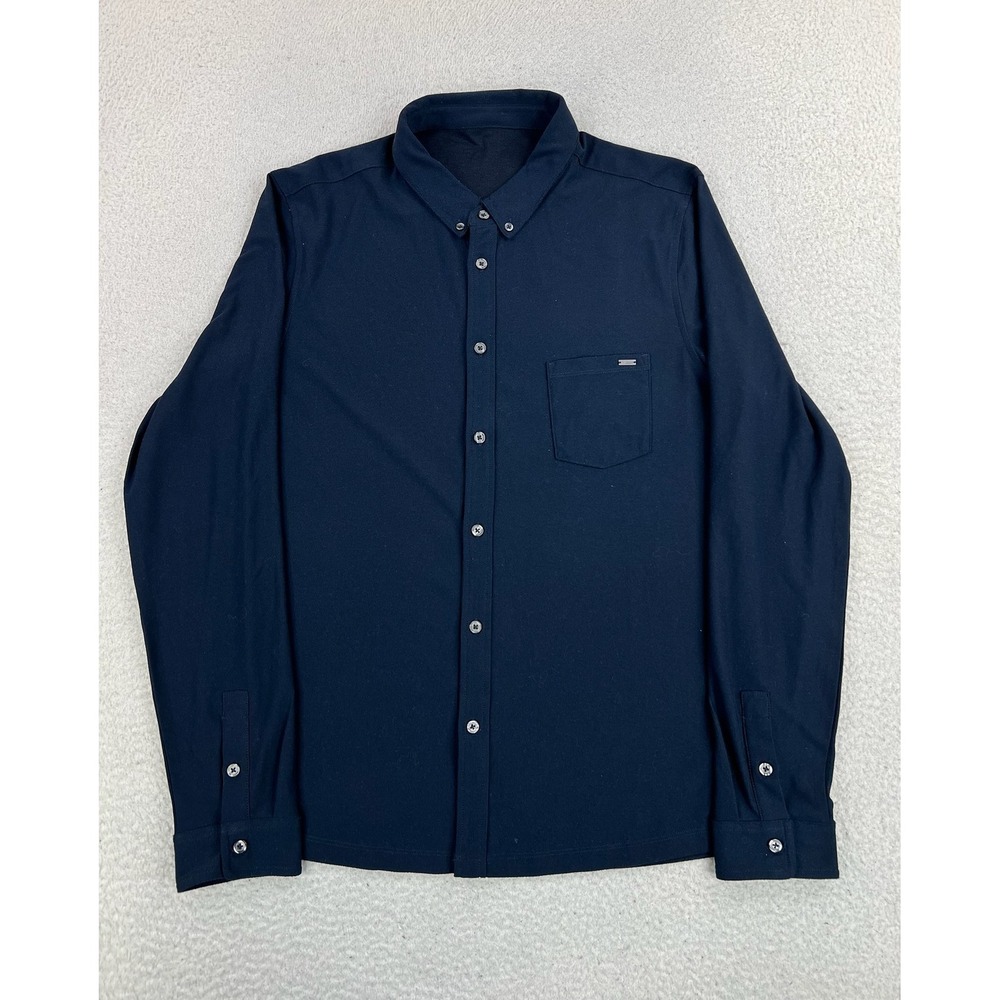 Vuori Shirt Mens Large Blue Ace Jersey Knit Long Sleeve Button Up Pocket V185